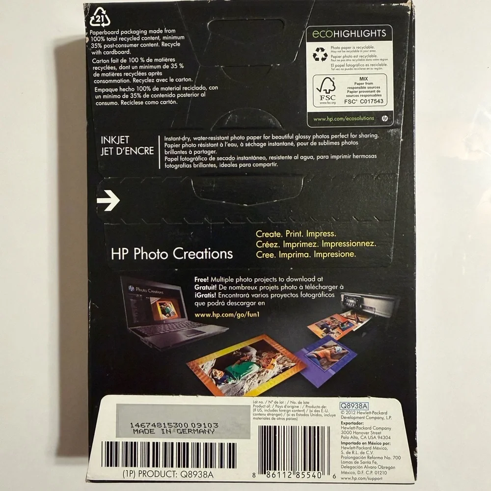 HP Glossy White Advanced Photo Paper 100 Sheets. 4x6